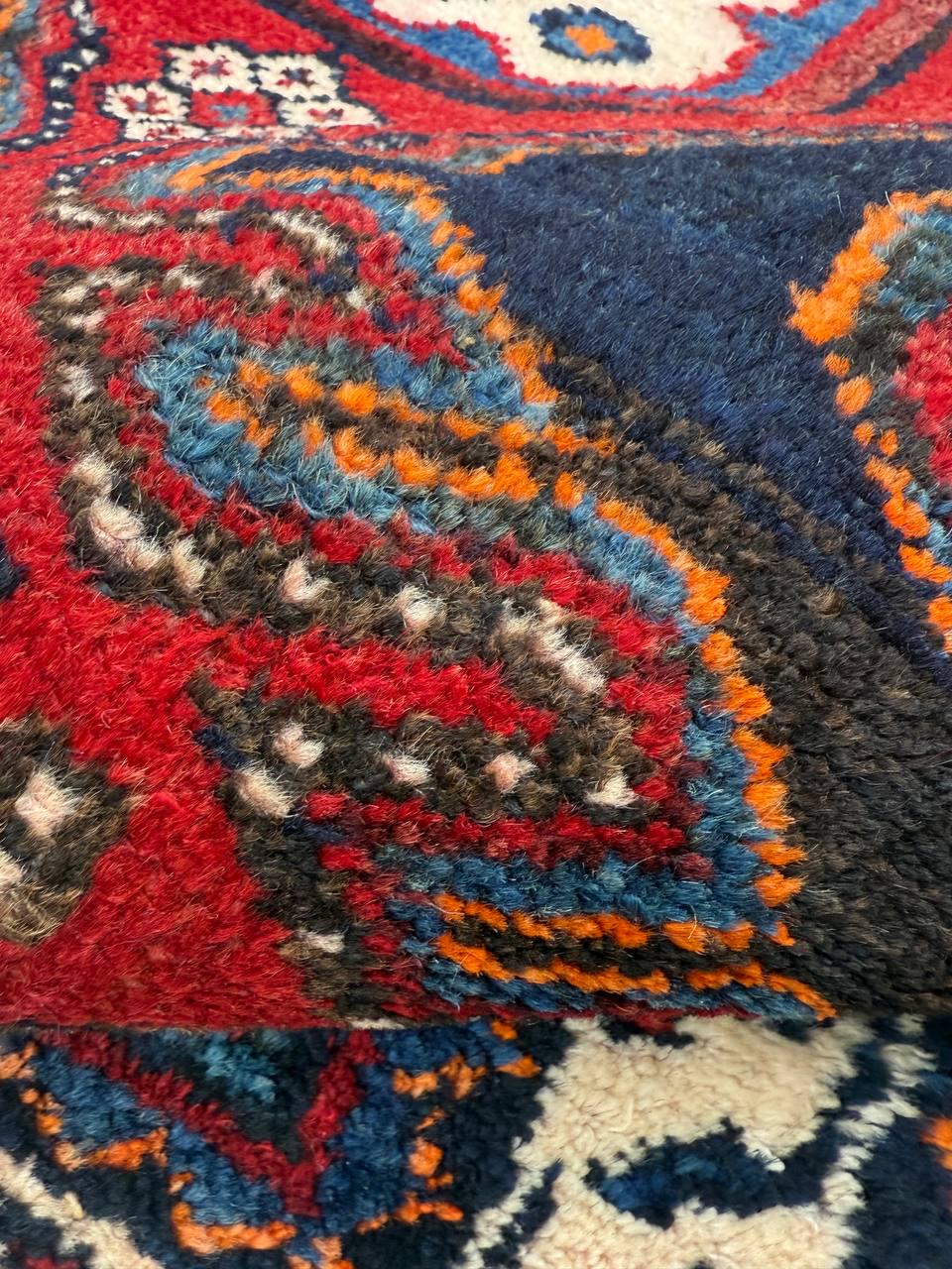 4x3 ft Vintage 1950s Hamadan/Qashqai Wool Rug: Hand Knotted Carpet, Geometric Accent