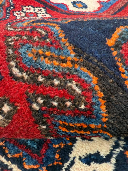 4x3 ft Vintage 1950s Hamadan/Qashqai Wool Rug: Hand Knotted Carpet, Geometric Accent