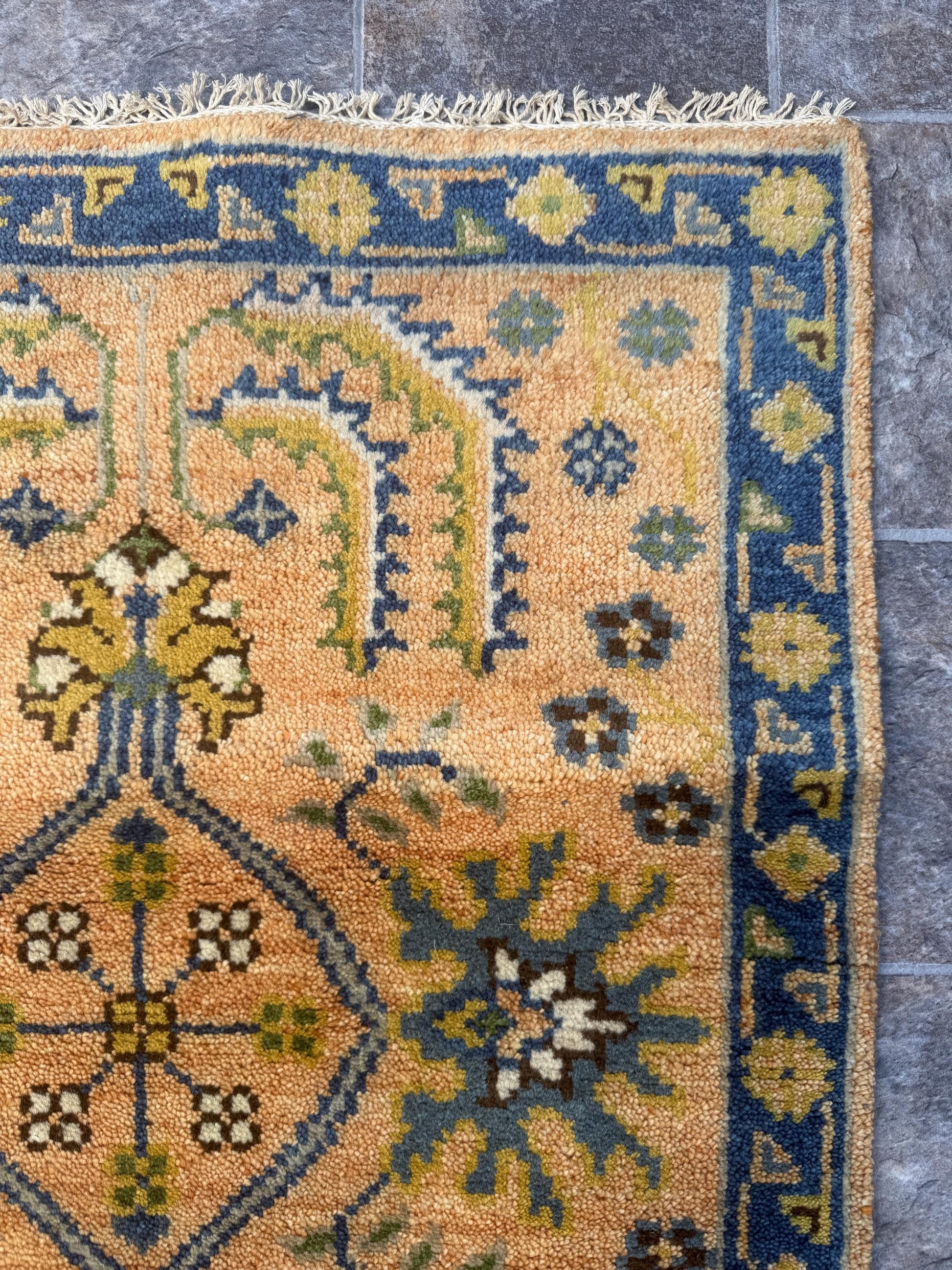 2x8 ft Hand Knotted Kazak Rug Runner: Geometric Hallway Carpet