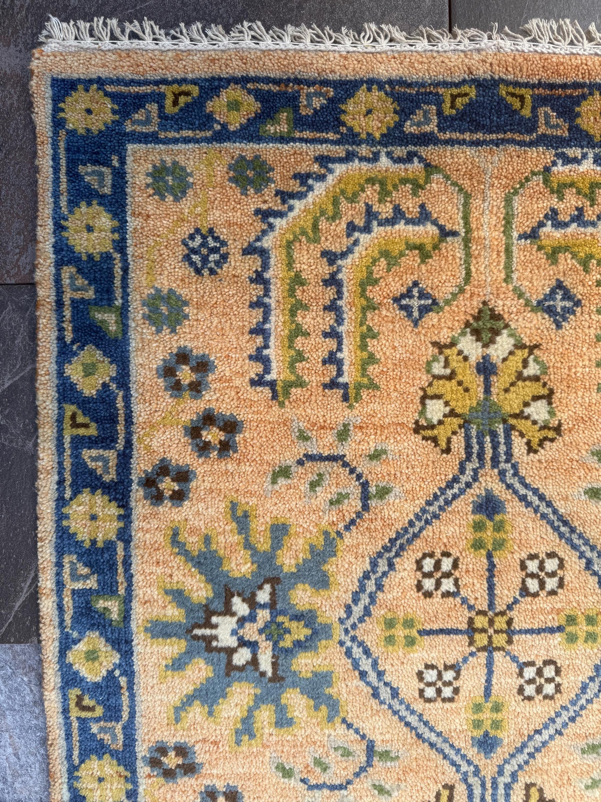 2x8 ft Hand Knotted Kazak Rug Runner: Geometric Hallway Carpet