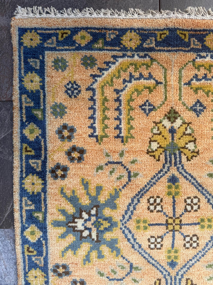 2x8 ft Hand Knotted Kazak Rug Runner: Geometric Hallway Carpet