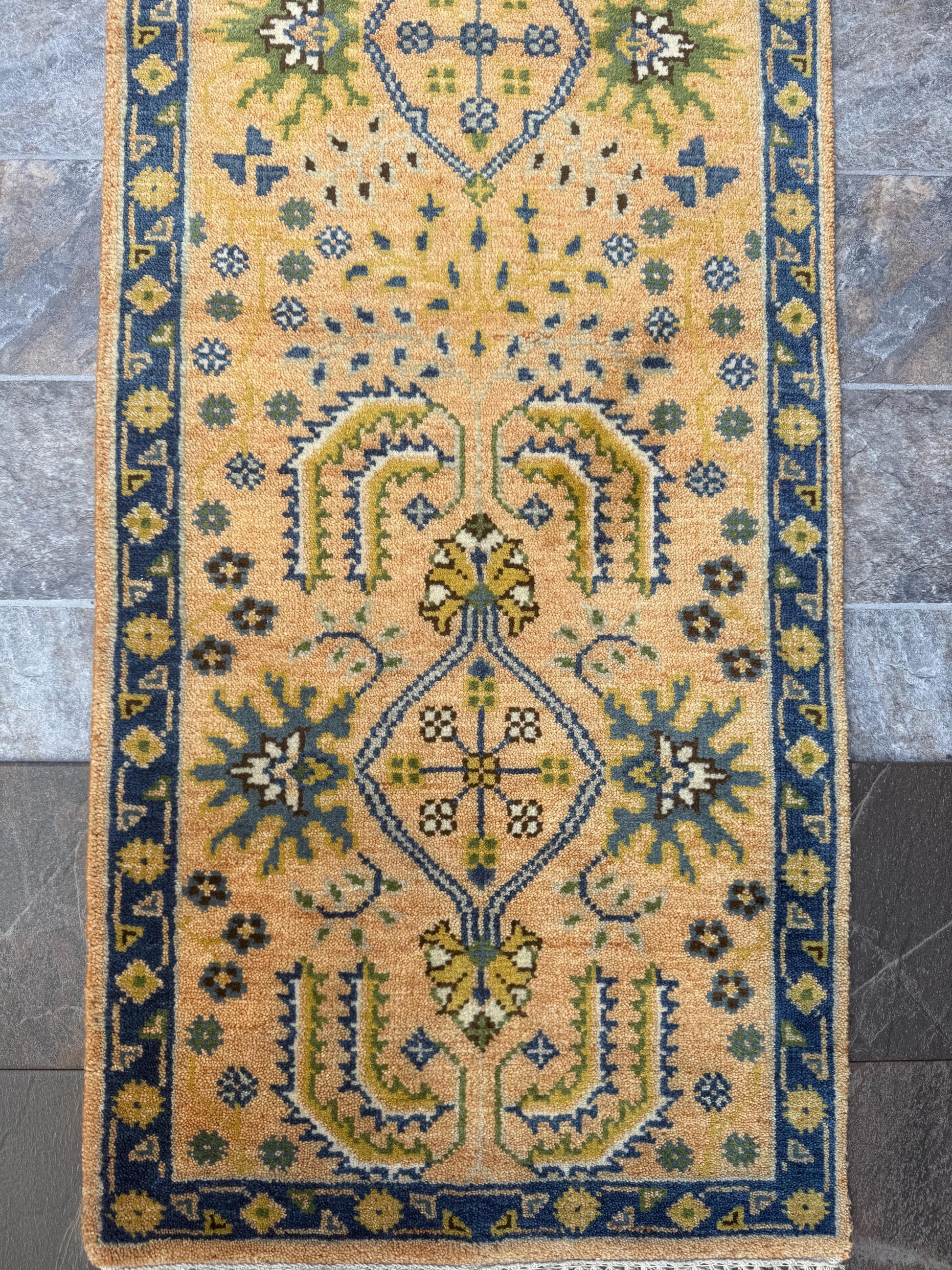 2x8 ft Hand Knotted Kazak Rug Runner: Geometric Hallway Carpet