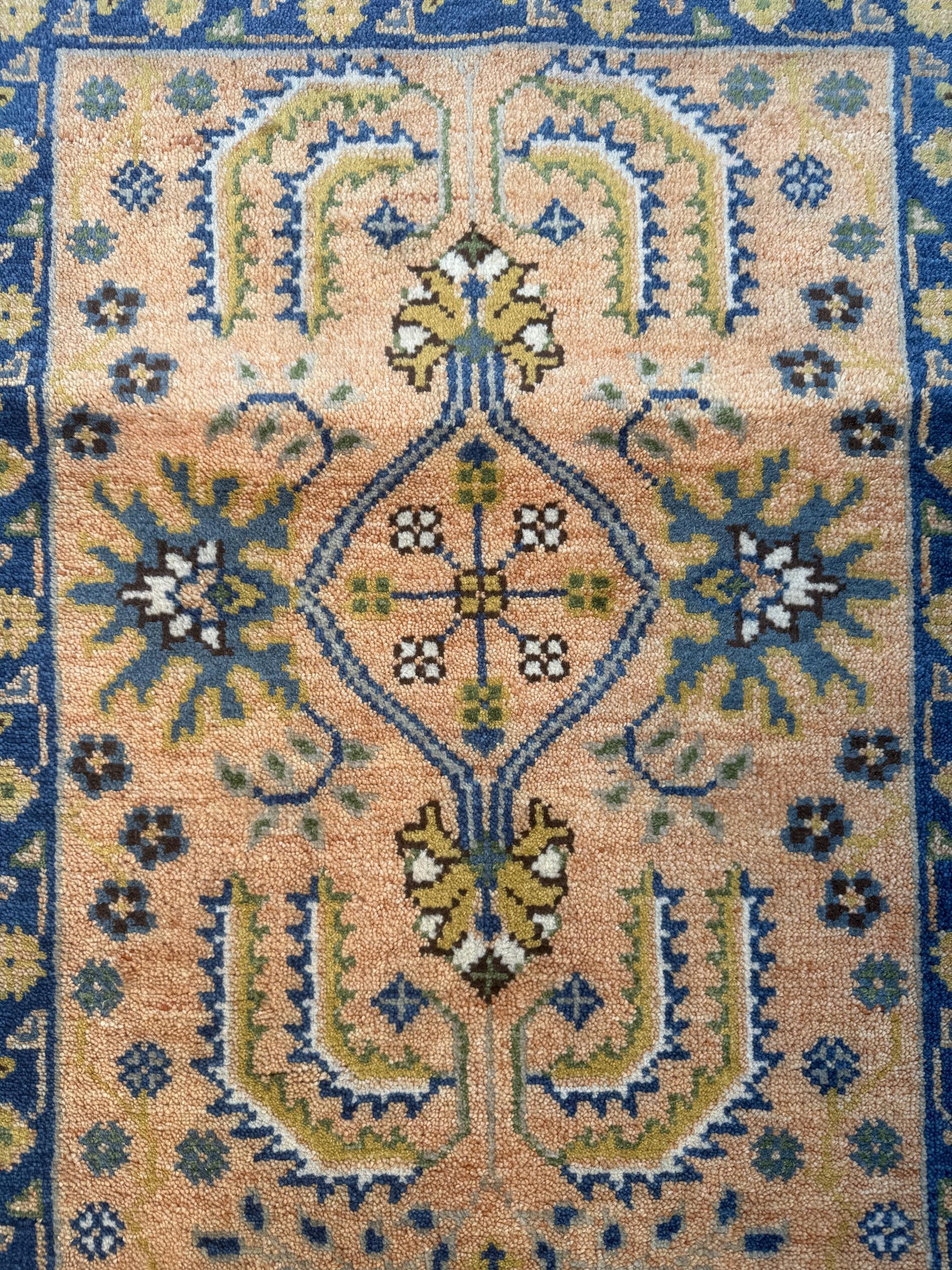 2x8 ft Hand Knotted Kazak Rug Runner: Geometric Hallway Carpet