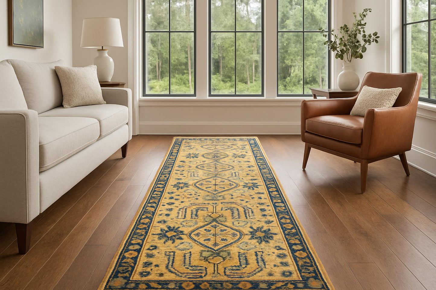 2x8 ft Hand Knotted Kazak Rug Runner: Geometric Hallway Carpet