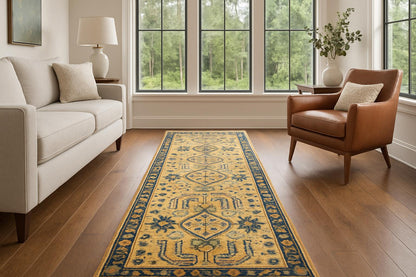 2x8 ft Hand Knotted Kazak Rug Runner: Geometric Hallway Carpet