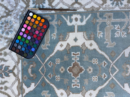4x4 ft Hand-Knotted Square Oushak Wool Rug: Boho Anatolian Carpet