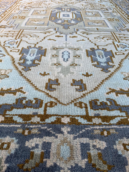 5x7.9 ft Wool Rug: Vintage-Style Kazak Geometric Area Carpet