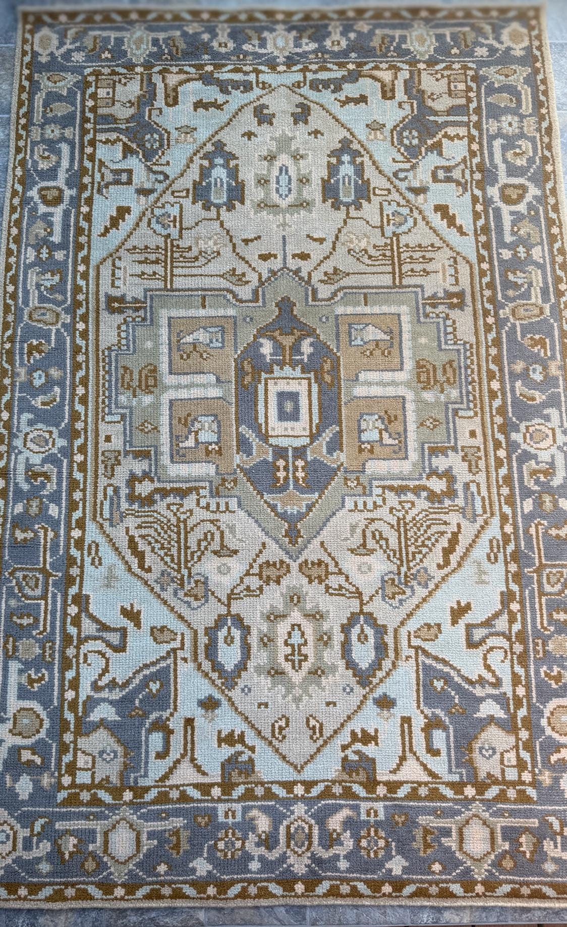 5x7.9 ft Wool Rug: Vintage-Style Kazak Geometric Area Carpet