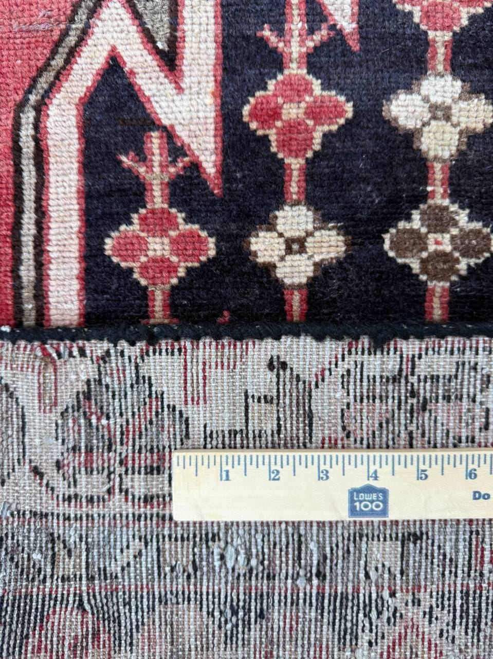 Vintage 1930s Turkish Wool Rug: 3x6 ft Farmhouse Geometric Hand-Knotted Carpet