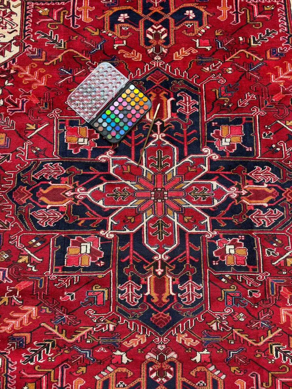 8x11 ft Heriz Wool Rug, Vintage Hand Knotted Oriental Carpet, Authentic Large Area Rug, c 1980s Approx 40 Years