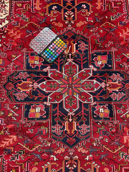 8x11 ft Heriz Wool Rug, Vintage Hand Knotted Oriental Carpet, Authentic Large Area Rug, c 1980s Approx 40 Years