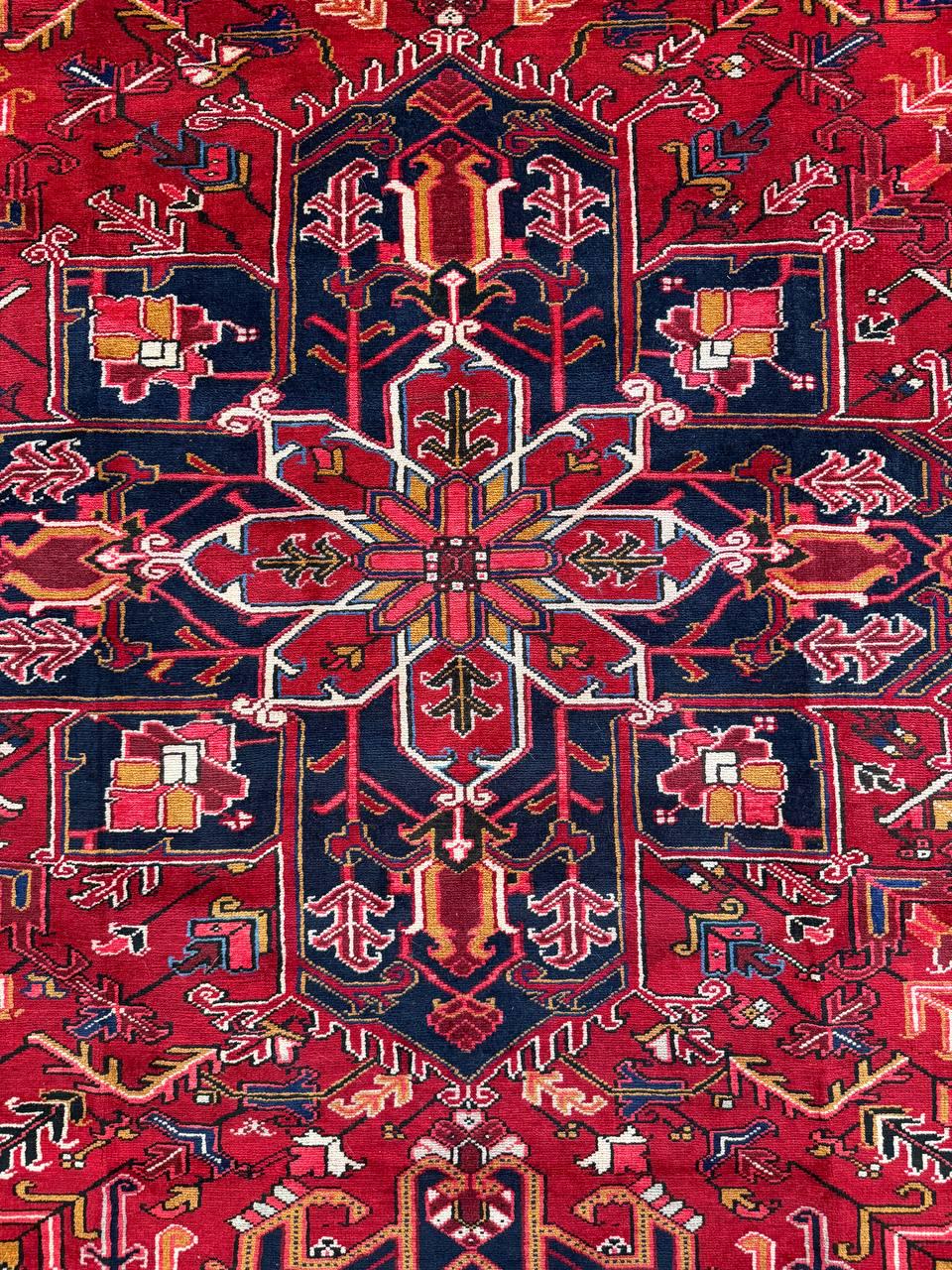8x11 ft Heriz Wool Rug, Vintage Hand Knotted Oriental Carpet, Authentic Large Area Rug, c 1980s Approx 40 Years