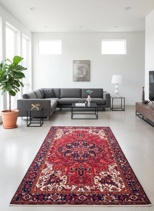 8x11 ft Heriz Wool Rug, Vintage Hand Knotted Oriental Carpet, Authentic Large Area Rug, c 1980s Approx 40 Years