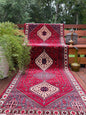 9x3 ft Vintage 1970s Mai Mai Runner Rug: Hand Knotted Wool Tribal Nomadic Desig Carpet