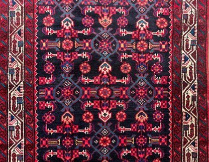 3x10 ft Vintage 1970s Hamidoun Runner Rug: Hand Knotted Wool Tribal Hallway Village Design Carpet