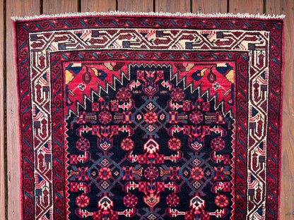 3x10 ft Vintage 1970s Hamidoun Runner Rug: Hand Knotted Wool Tribal Hallway Village Design Carpet