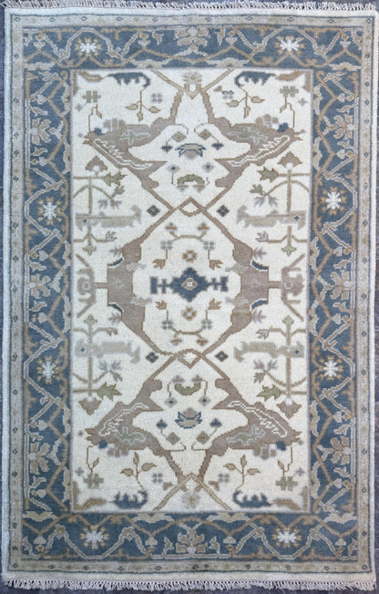 4x6 ft Handmade Oushak Wool Rug: Modern Bohemian Decor