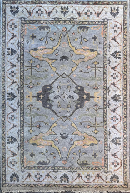 4x6 ft Hand-Knotted Oushak Rug: Bohemian Wool Area Carpet