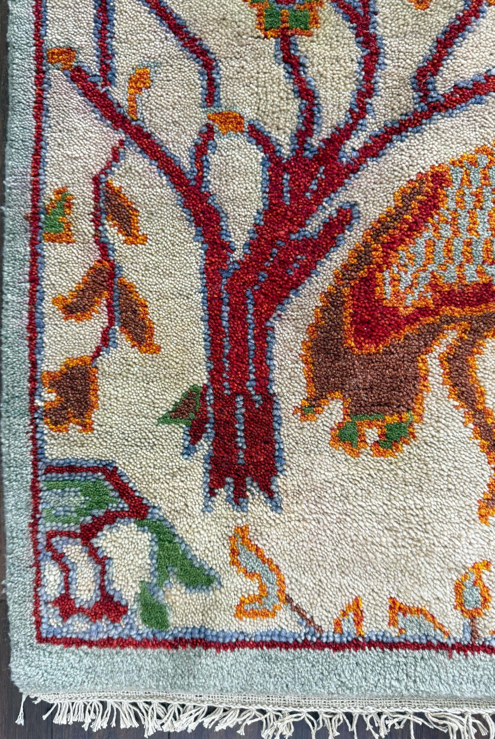 4x6 ft Handmade Oushak Wool Rug: Anatolian Tree of Life Design