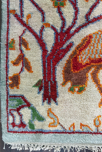 4x6 ft Handmade Oushak Wool Rug: Anatolian Tree of Life Design