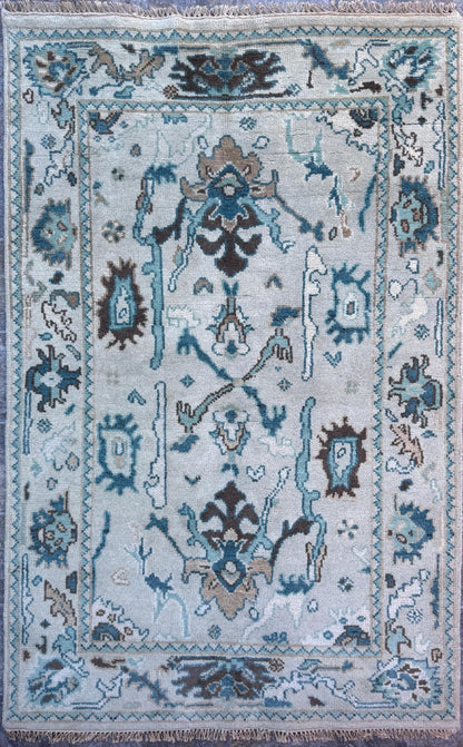 4x6 ft Hand Knotted Wool Oushak Rug: Modern Bohemian Carpet