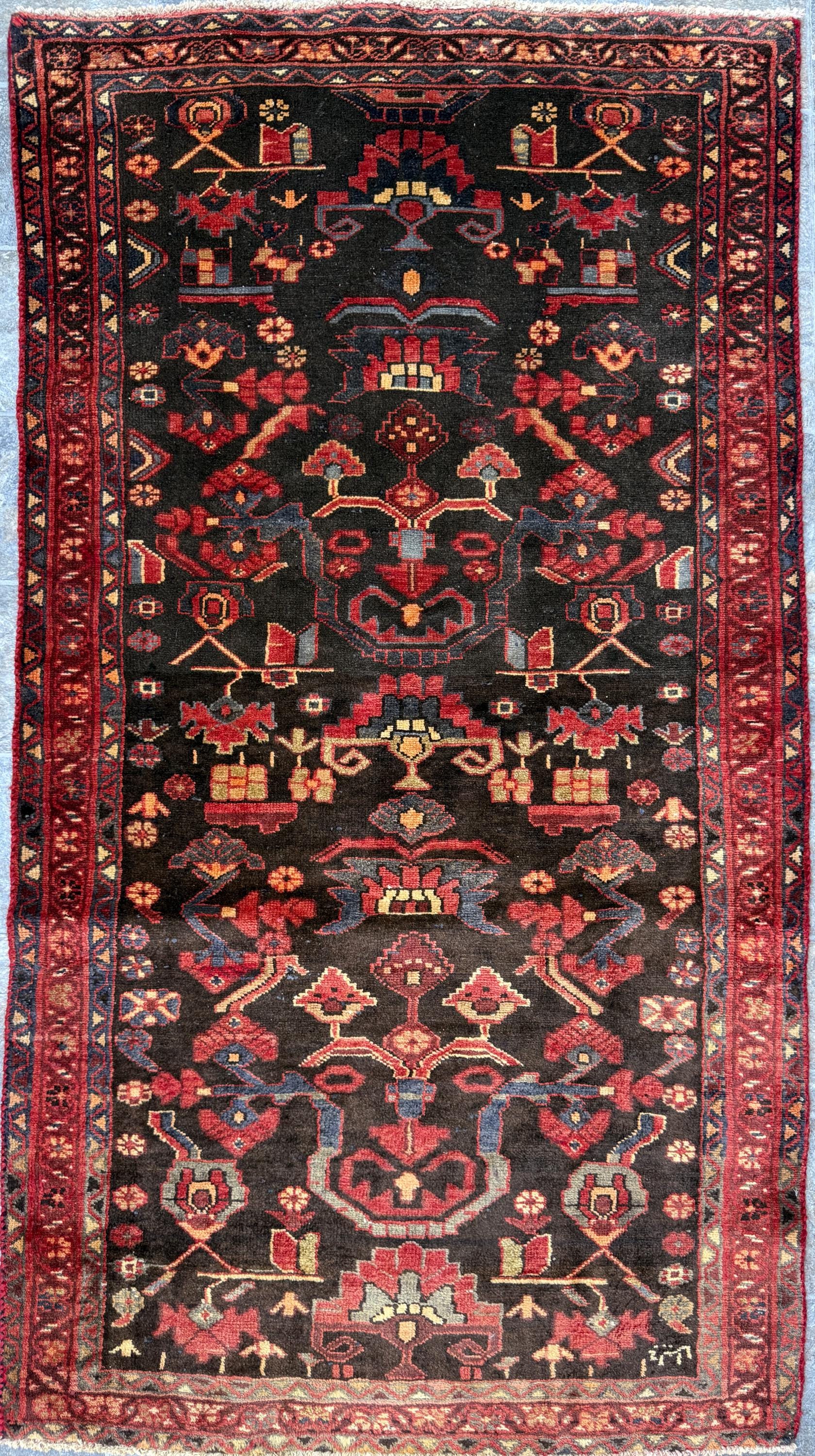 Signed Vintage Turkish Rug: 1920s Anatolian Tribal Wool Carpet