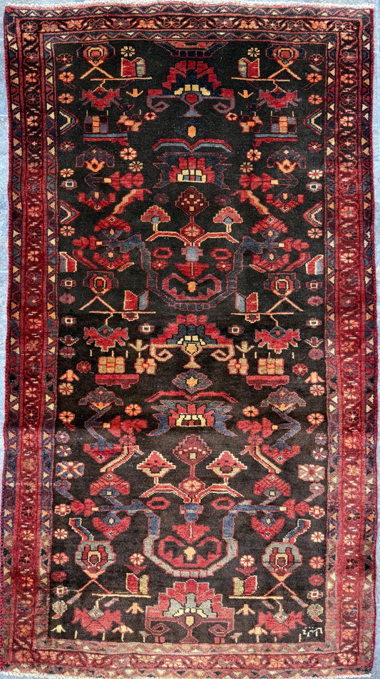 Signed Vintage Turkish Rug: 1920s Anatolian Tribal Wool Carpet