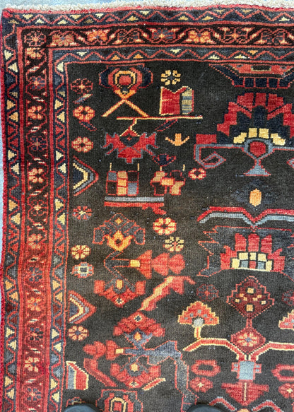Signed Vintage Turkish Rug: 1920s Anatolian Tribal Wool Carpet