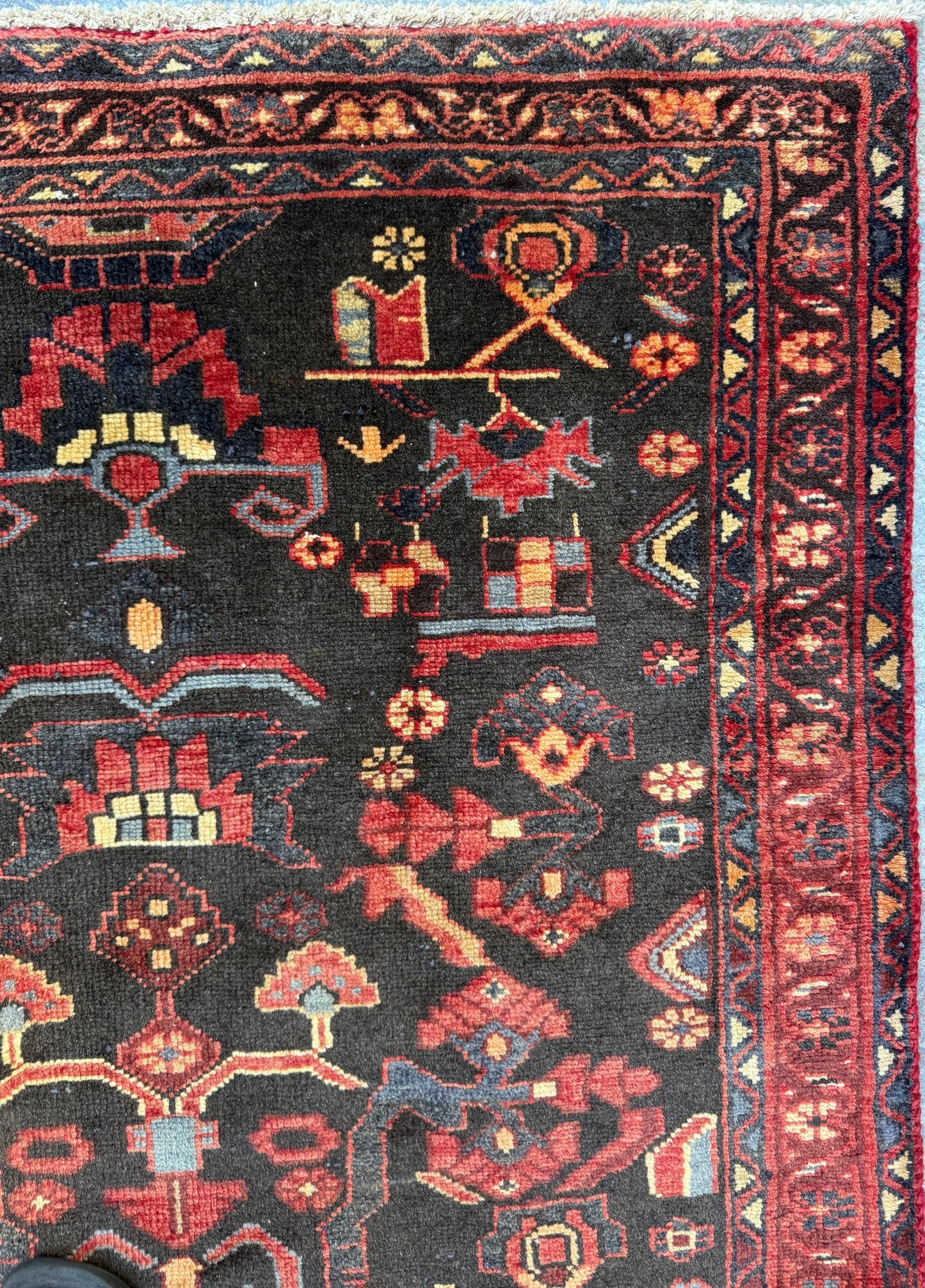 Signed Vintage Turkish Rug: 1920s Anatolian Tribal Wool Carpet