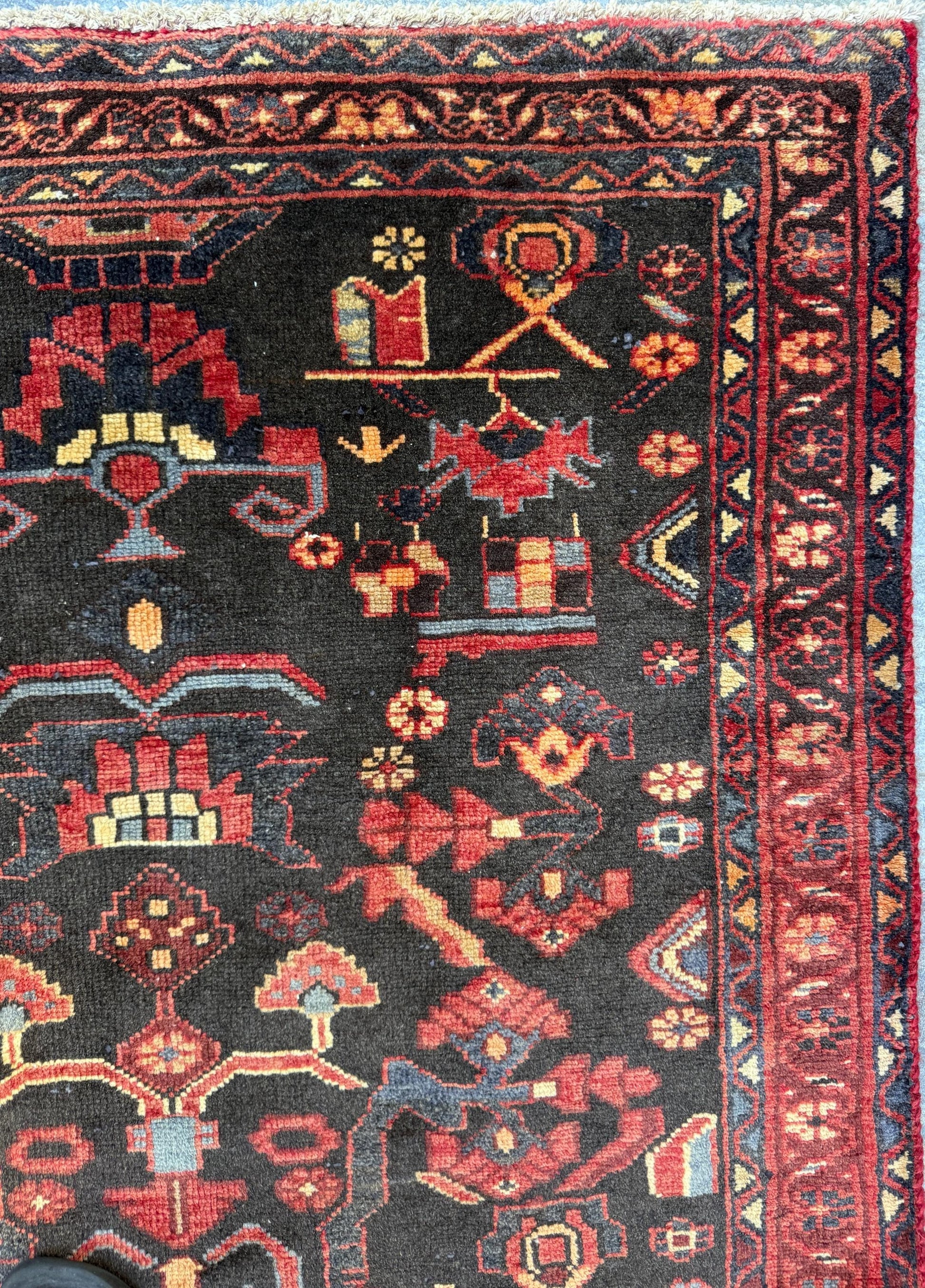 Signed Vintage Turkish Rug: 1920s Anatolian Tribal Wool Carpet
