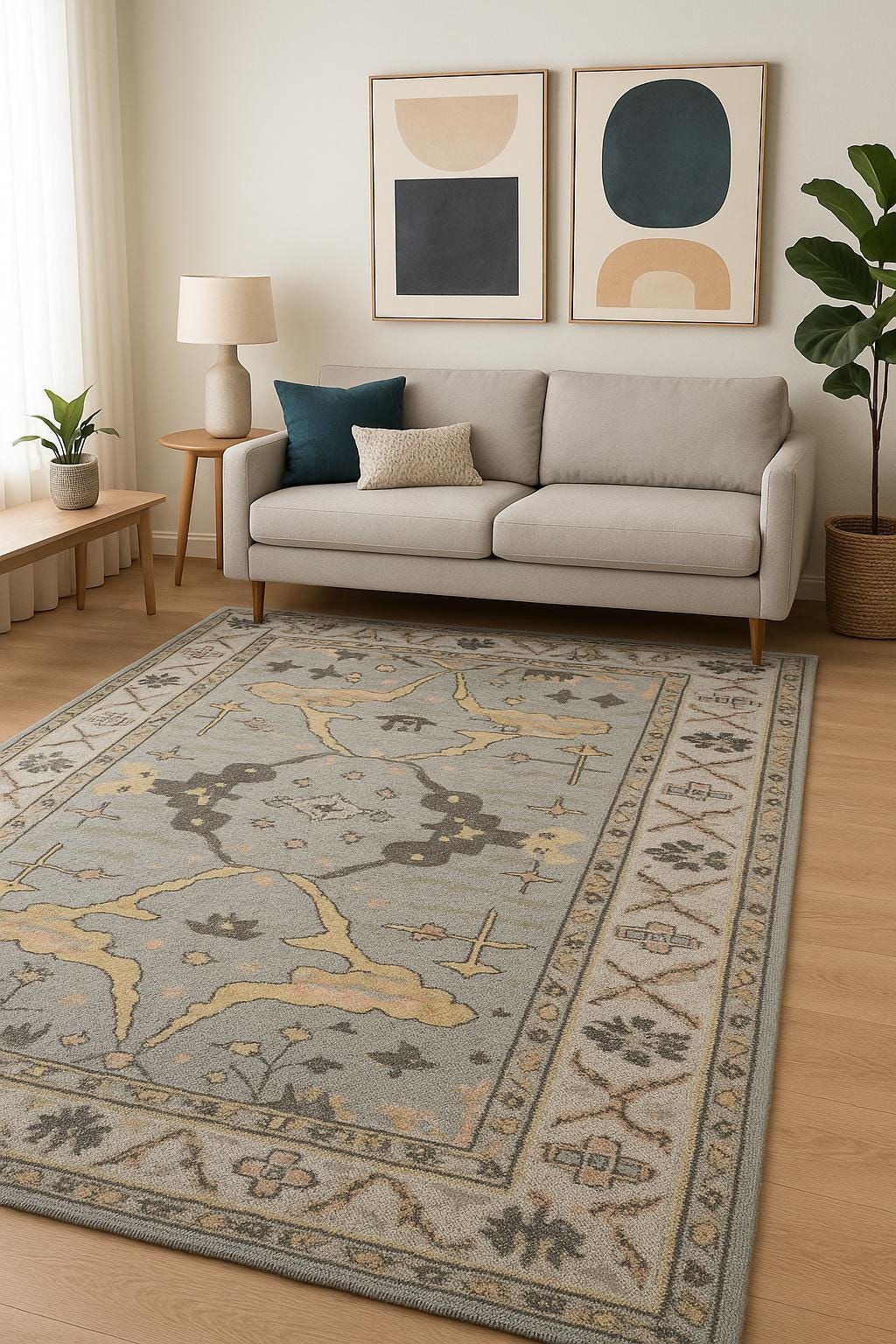 4x6 ft Hand-Knotted Oushak Rug: Bohemian Wool Area Carpet