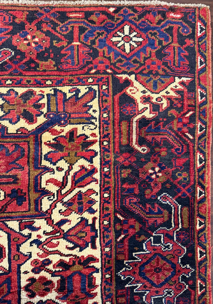 9x12 ft. Heriz Geometric Rug, 1930s Vintage Hand Knotted Wool Carpet, Large Oriental Area Rug