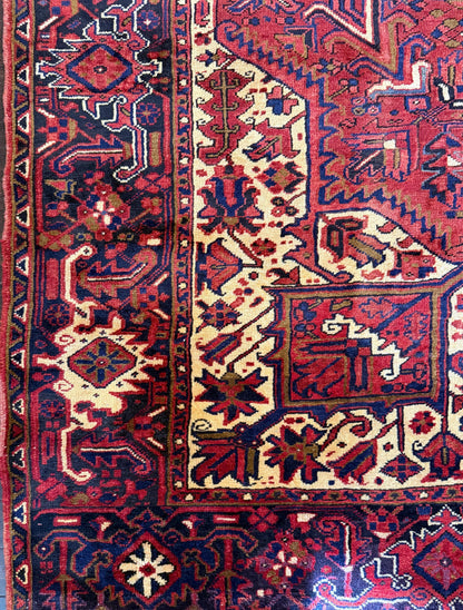 9x12 ft. Heriz Geometric Rug, 1930s Vintage Hand Knotted Wool Carpet, Large Oriental Area Rug