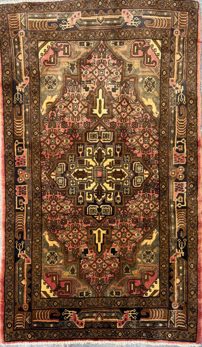 3x5 ft Farmhouse Rug, 1920s Vintage Geometric Wool Carpet, Anatolian Oriental Village Area Rug