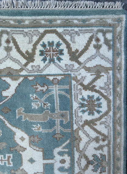 4x4 ft Hand-Knotted Square Oushak Wool Rug: Boho Anatolian Carpet