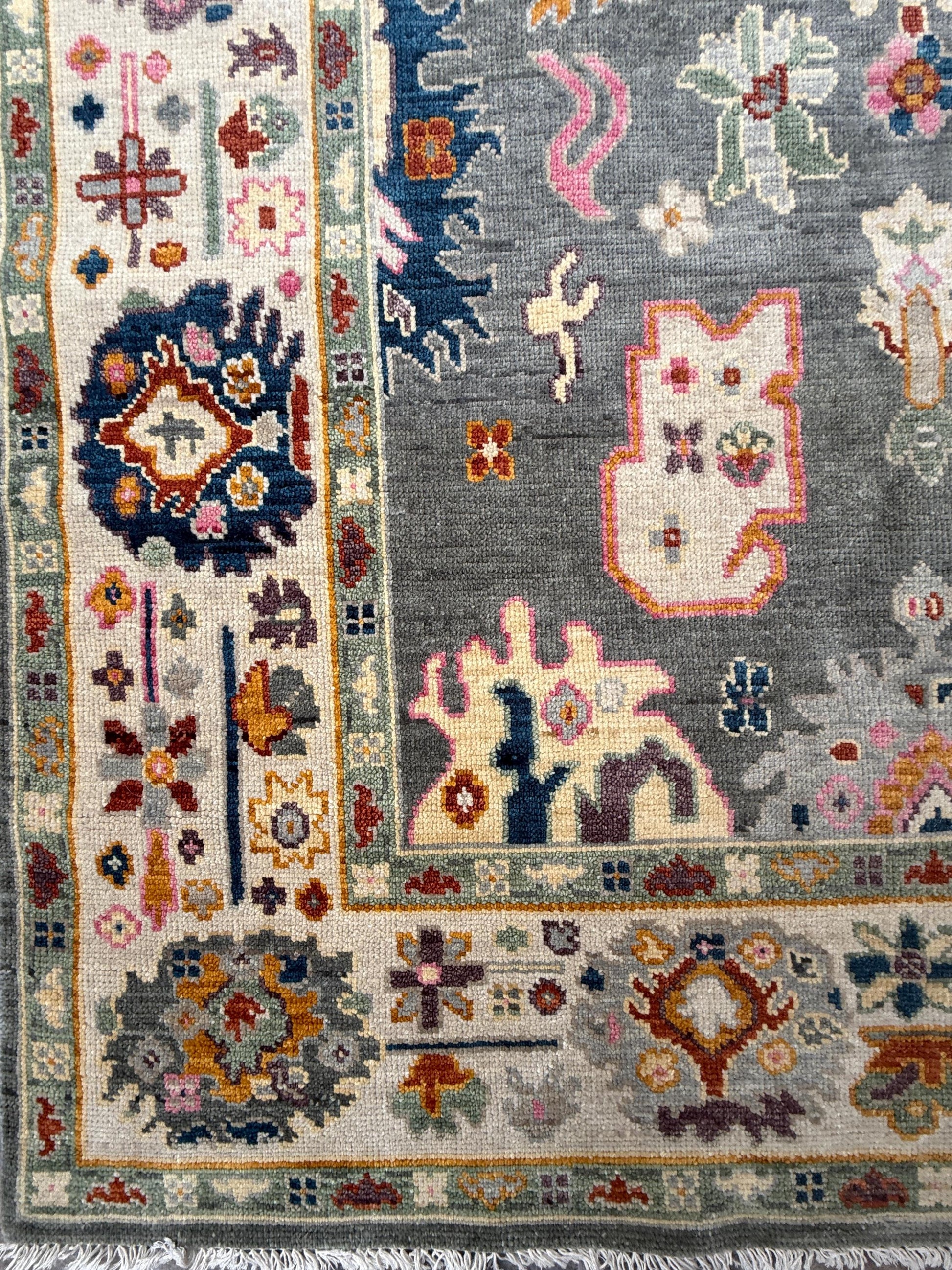 6x9 ft Oushak Hand Knotted Rug: Bohemian Wool Carpet