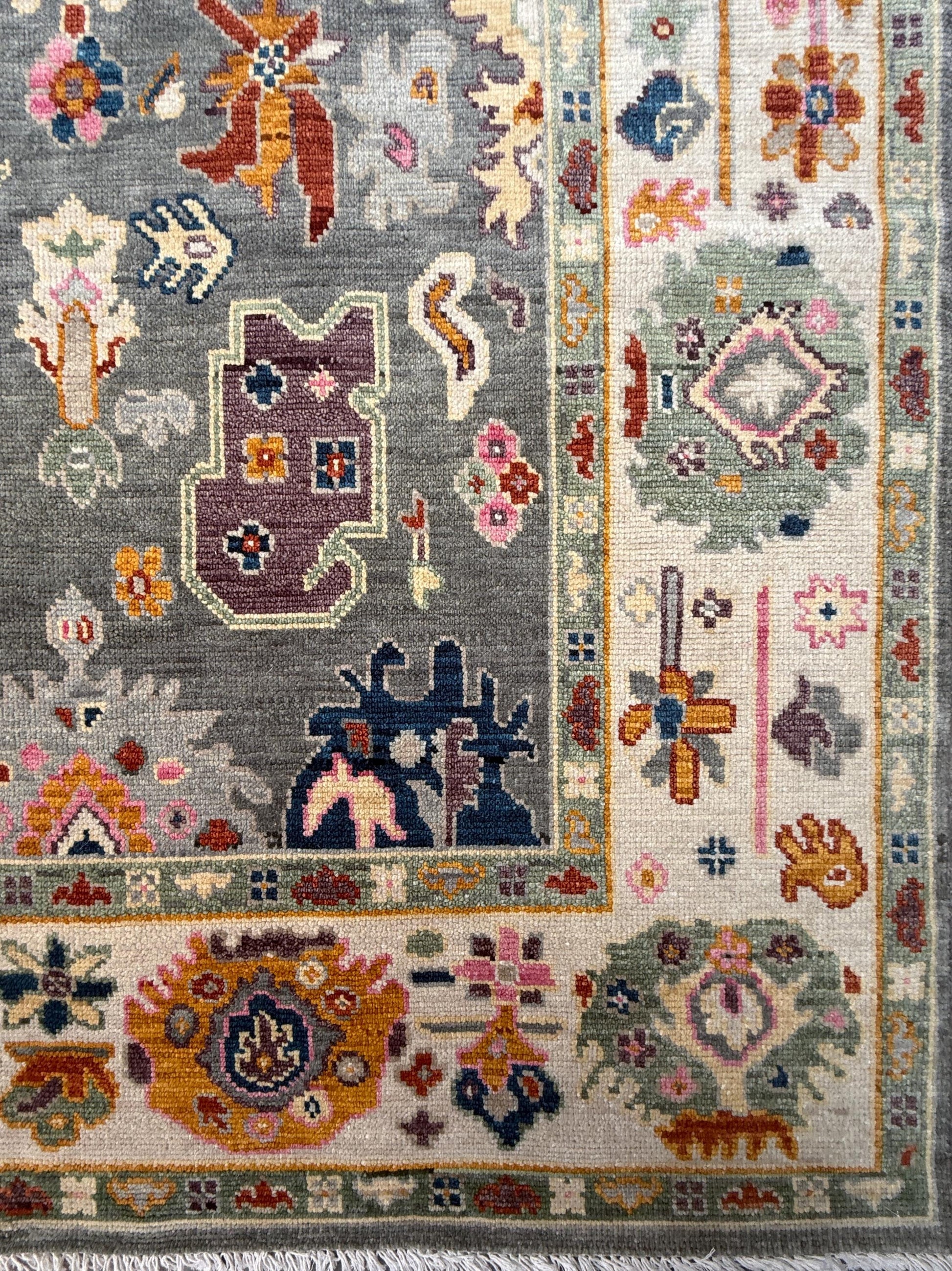 6x9 ft Oushak Hand Knotted Rug: Bohemian Wool Carpet