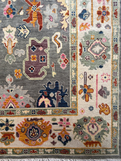 6x9 ft Oushak Hand Knotted Rug: Bohemian Wool Carpet
