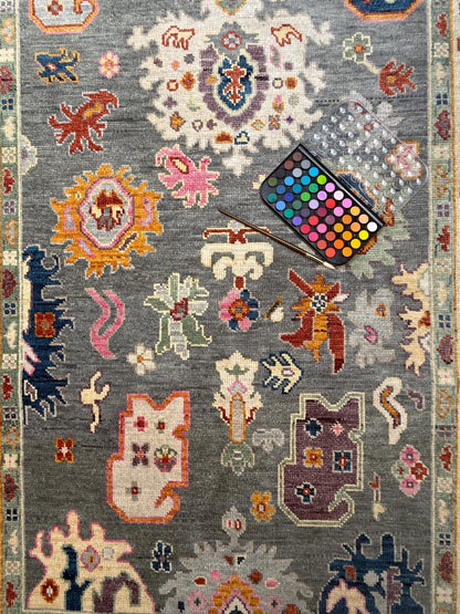 6x9 ft Oushak Hand Knotted Rug: Bohemian Wool Carpet