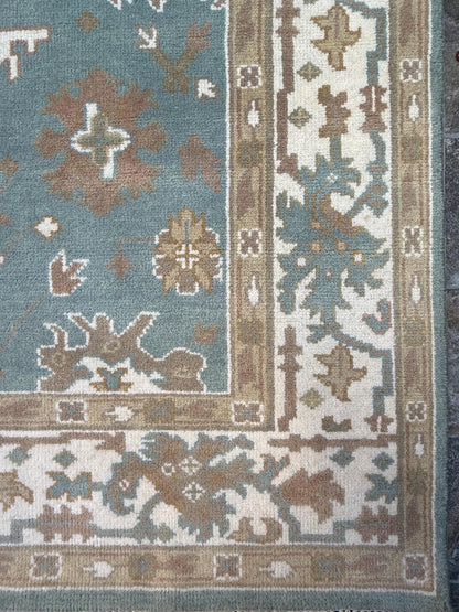 6x9 ft Pastel Oushak Hand Knotted Rug: Bohemian Wool Carpet