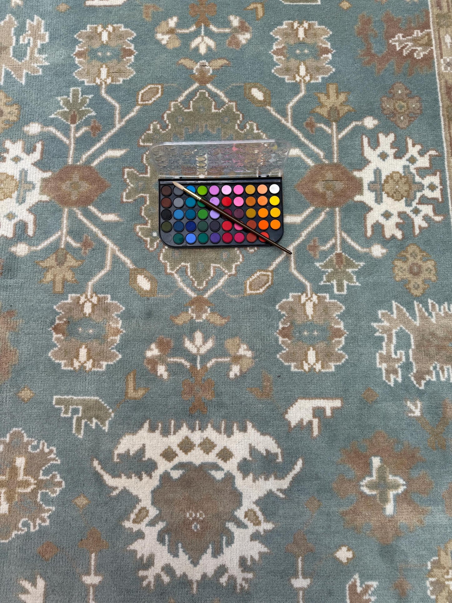 6x9 ft Pastel Oushak Hand Knotted Rug: Bohemian Wool Carpet