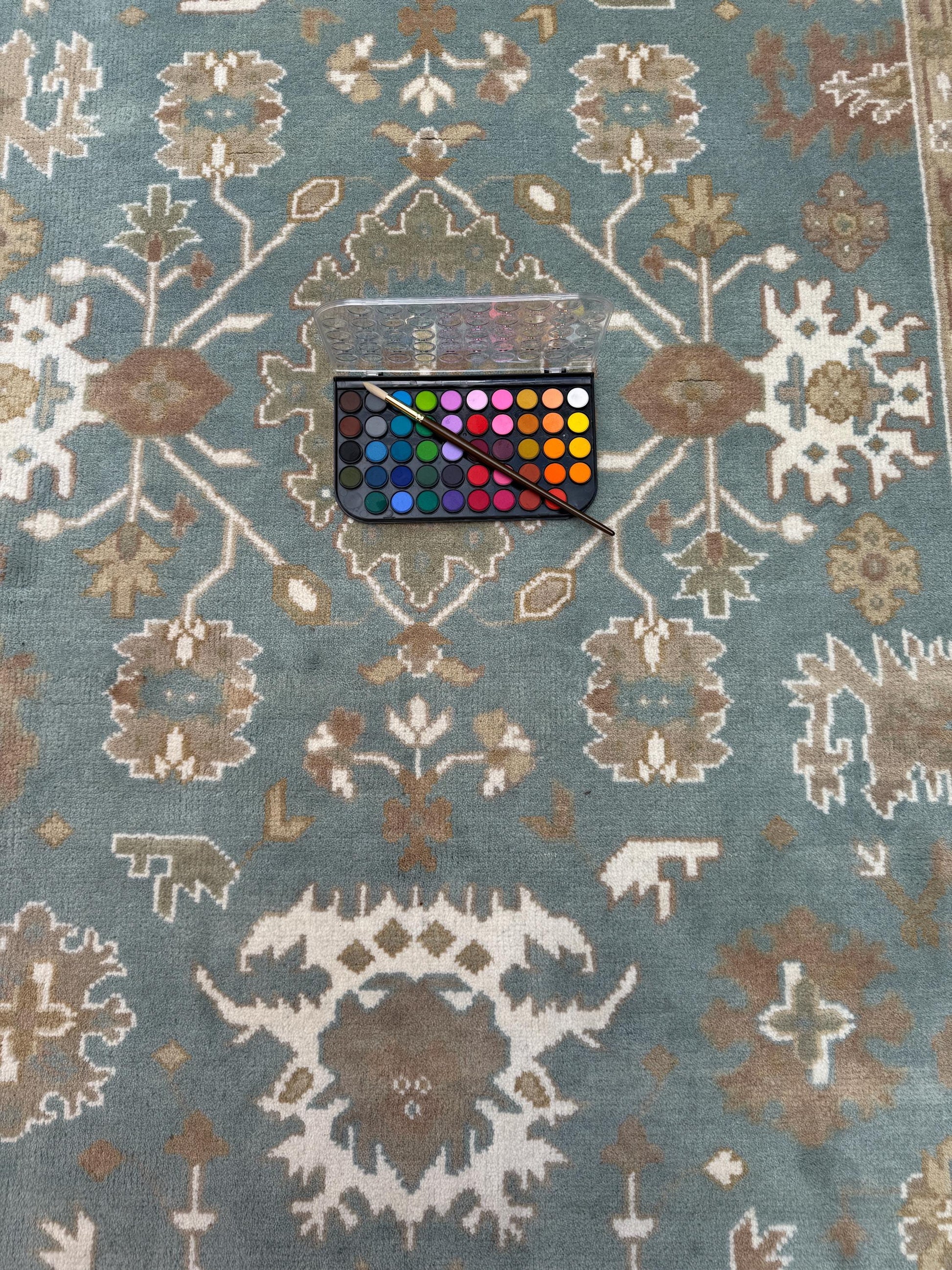 6x9 ft Pastel Oushak Hand Knotted Rug: Bohemian Wool Carpet