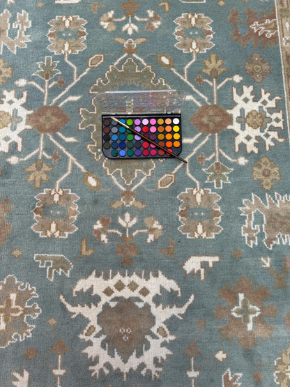 6x9 ft Pastel Oushak Hand Knotted Rug: Bohemian Wool Carpet