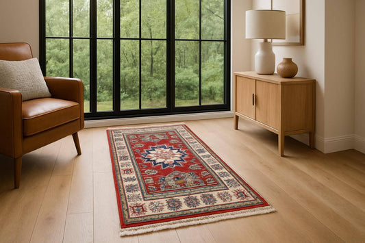 2.3x3.2 ft Hand Knotted Turkish Oushak Rug: Geometric Kazak Wool Rug
