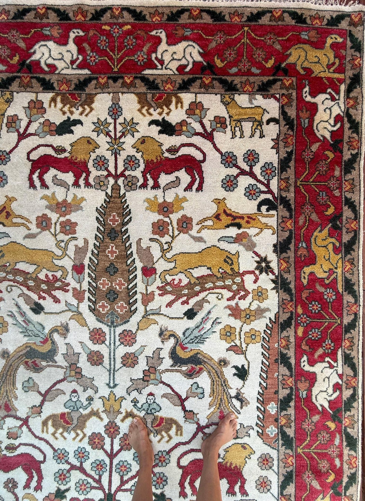 8x10 ft Handmade Oushak Wool Rug: Multicolored Tree of Life Design