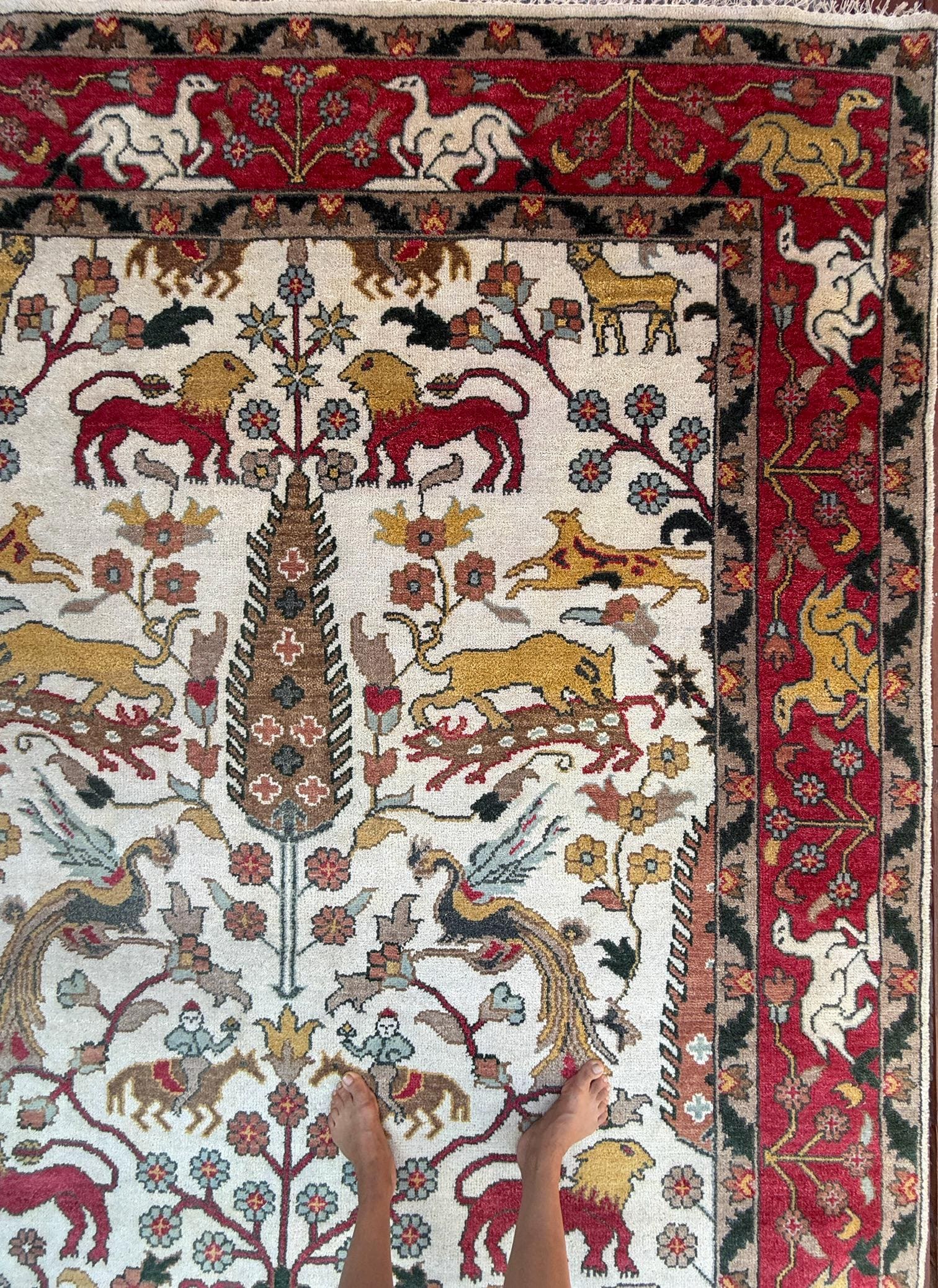 8x10 ft Handmade Oushak Wool Rug: Multicolored Tree of Life Design