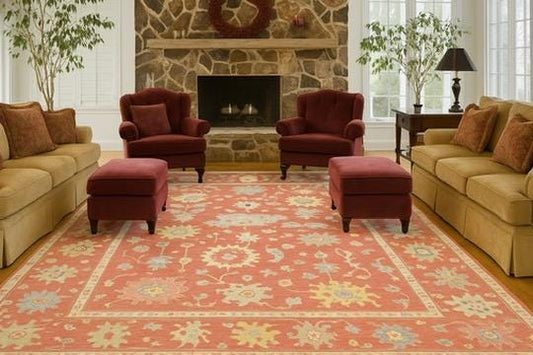 8x10 ft Handmade Turkish Oushak Wool Rug: Modern Bohemian Carpet