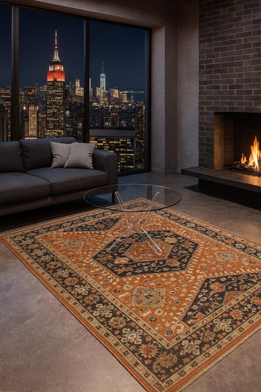 8x10 ft. Hand-Knotted Wool Heriz Rug: Geometric Carpet