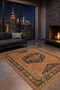 8x10 ft. Hand-Knotted Wool Heriz Rug: Geometric Carpet