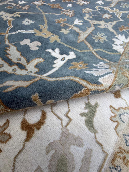 8 x 10 ft Hand-Knotted Oushak Rug: Multicolored Wool Bohemian Carpet